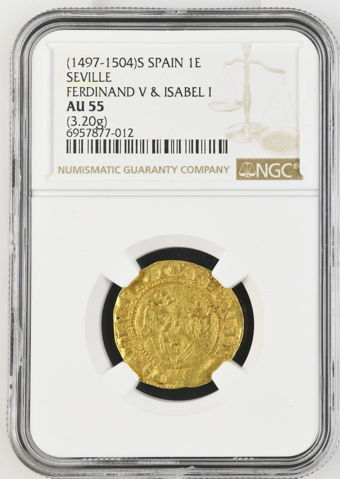西班牙塞维利亚金 Excelente Ferdinand-Isabel 圆点半身像 NGC AU 55 — 第 3/4 张图片