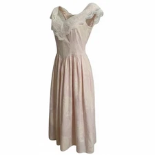 NWT Vintage Jessica McClintock Pink Floral Lace Trim Midi Dress Cottagecore