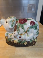 Italian Majolica Pig With 7 Piglets Sculpture 1950's