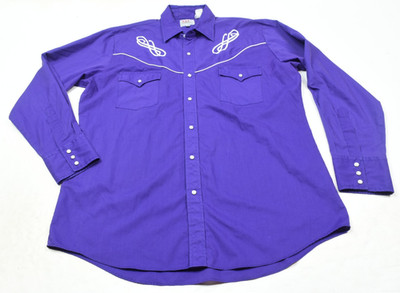 Vintage Ely Diamond Pearl-Snap Gaucho Shirt Mens Large Purple Western Cowboy