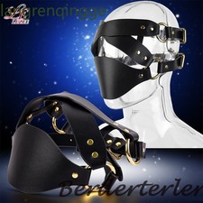 Bondage Eye Mask Cosplay Half Face Masks PU Leather Head Harness Mouth Restraint