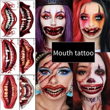 Scary Mouth Tattoo Sticker Halloween Style Temporary Body Art for Cosplay