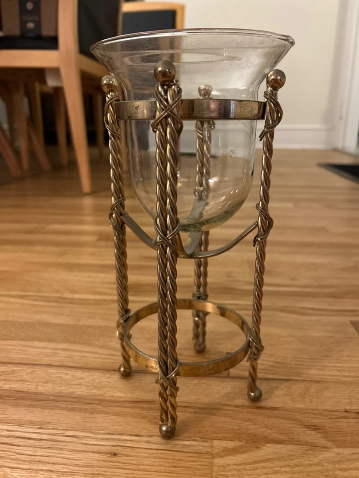 "Soporte para botellas de vino estilo cuerda chapado en latón Hollywood Regency vintage 10,5""" Foto 3 de 4