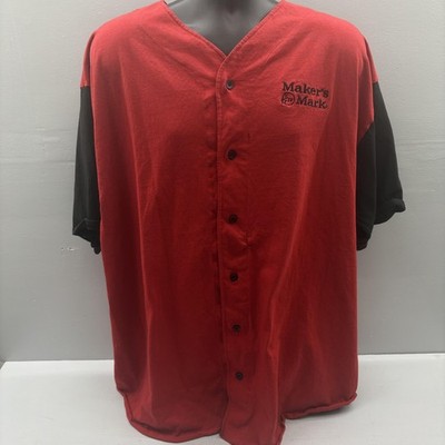 Maker's Mark Bourbon Whiskey Jersey Mens 2XL Red Black Button Front Badger Sport