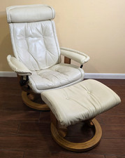 Ekornes Stressless Medium "Prince" Cream Leather Recliner Chair  Ottoman