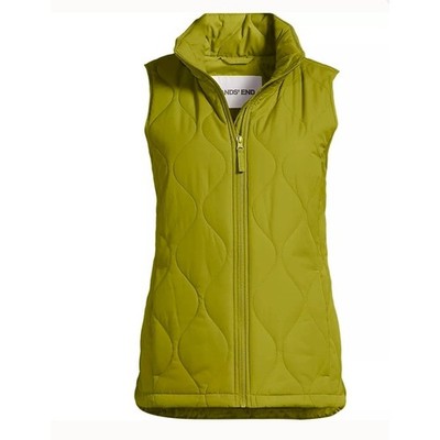 Lands' End Women Large Tall Featherfree Green Quilted Vest Onion Stitch Puffer