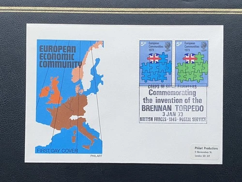 GB FDC 1973 EUROPEAN COMMUNITIES SET ON PHILART FDC w/BRENNAN TORPEDO BFPS SHS