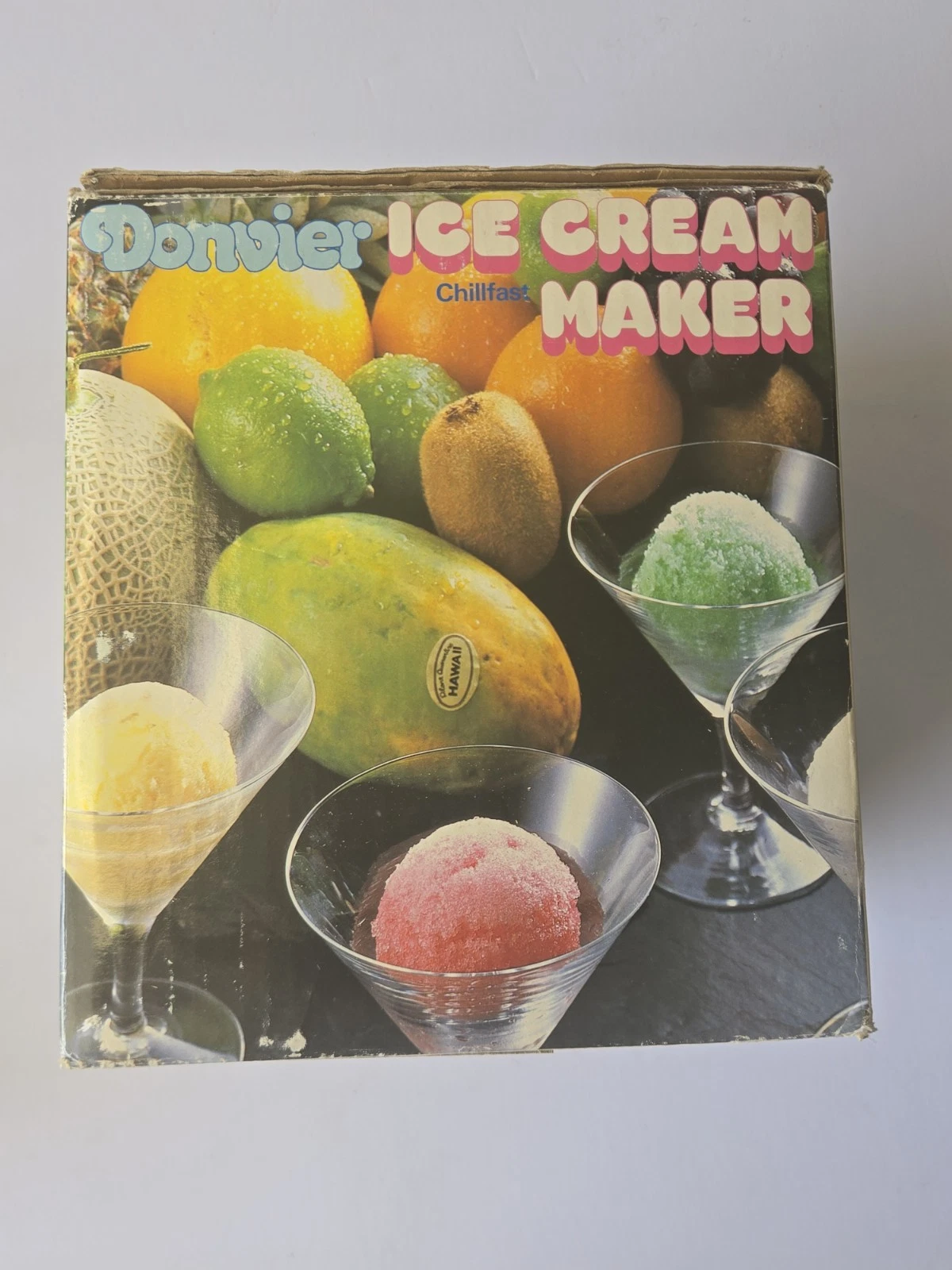 Vintage Donvier Chillfast Ice Cream Maker Yellow Rim Crank w/ Box 1 Quart Size