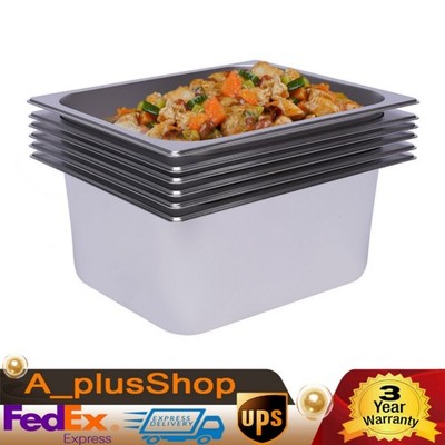 6 Pack Hotel Pans 6'' Deep Steam Table Pan 1/2 Half Size 13'' L x 10.2'' W Commerci
