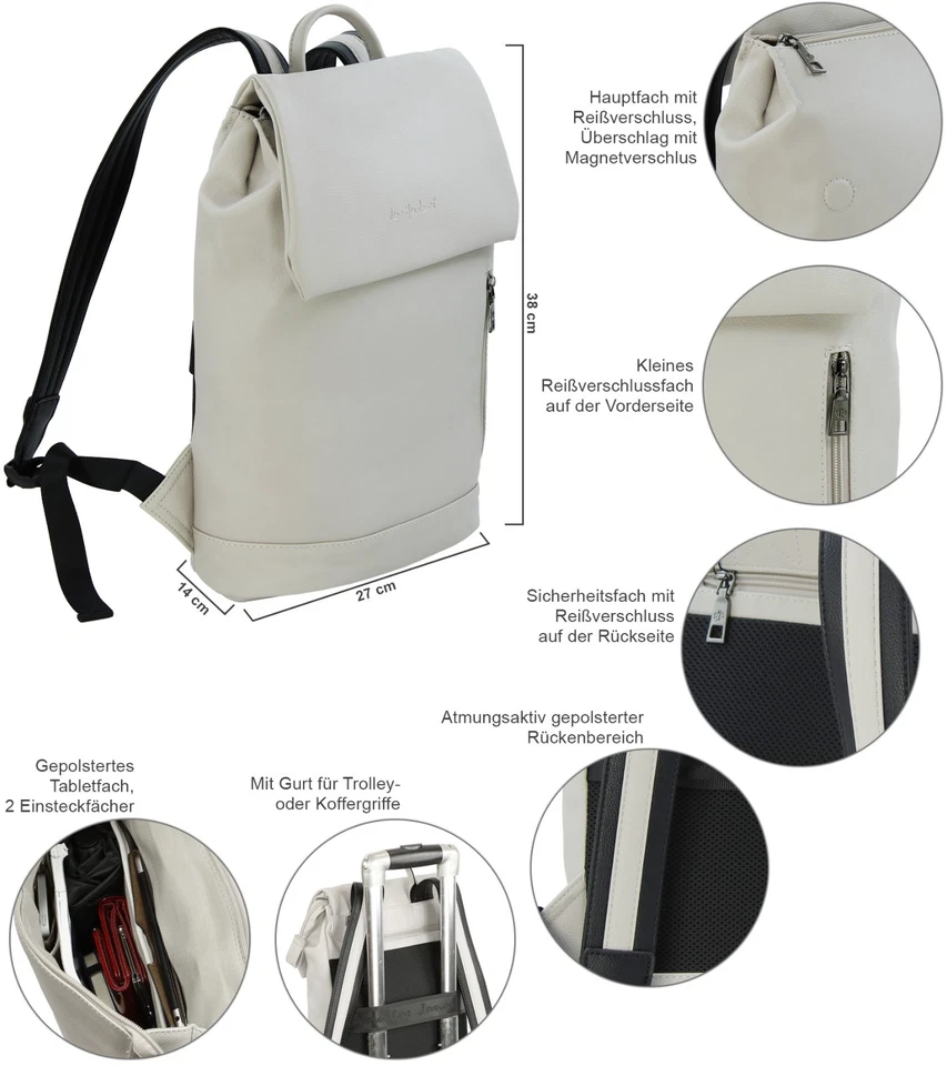 Damen Rucksack 14 Liter Daypack mit Tabletfach gepolstert Antidiebstahl Freizeit - Bild 2 von 4