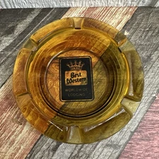 Vintage 1970s Best Western Worldwide Lodging Amber Glass Ashtray