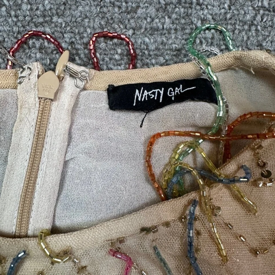 Vestido NastyGal Borla Cuentas Mini Arco Iris Cambio Boho Bohemio Festival Talla 6 Foto 4 de 4