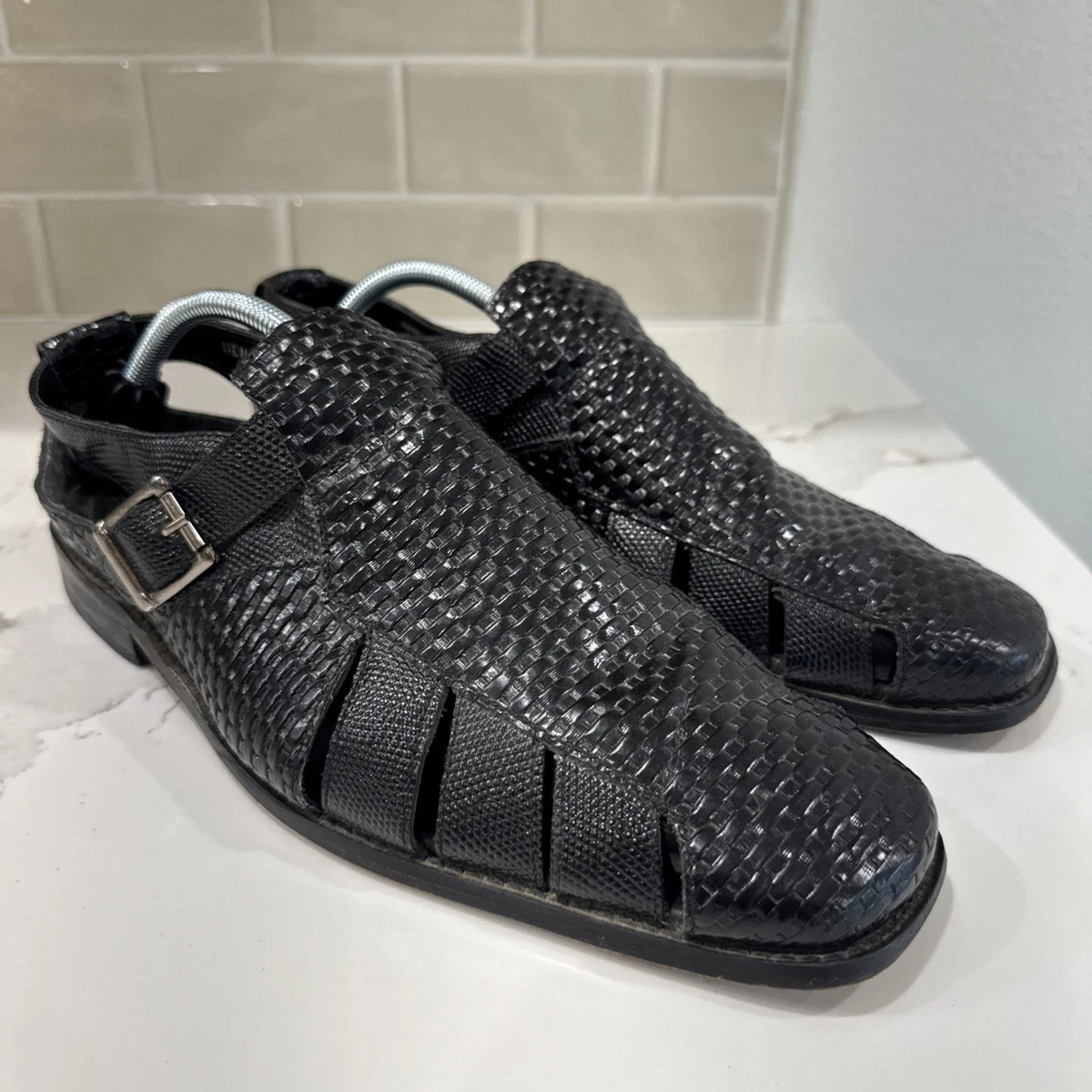 Black Fisherman Sandals for Men with Upper Leather for sale 
