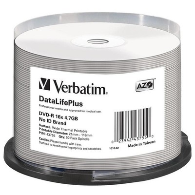 50x Verbatim DVD-R Rohlinge 4,7GB 16x Schreiben thermobedruckbar Spindel Cakebox