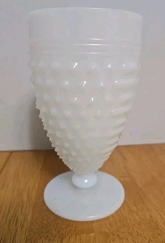 Vintage Anchor Hocking White Milk Glass Hobnail & Ladder Stem Goblet