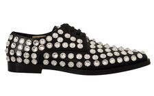 Dolce & Gabbana Black Leather Crystals Lace Up Formal Women's Shoes Authentic