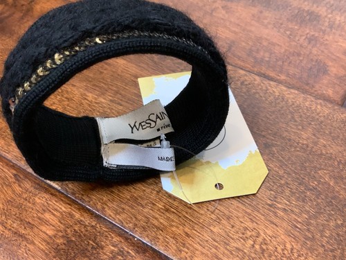 Bracciale braccialetto YSL Yves Saint Laurent paillettes lana maglia cavo nero - Foto 3 di 4