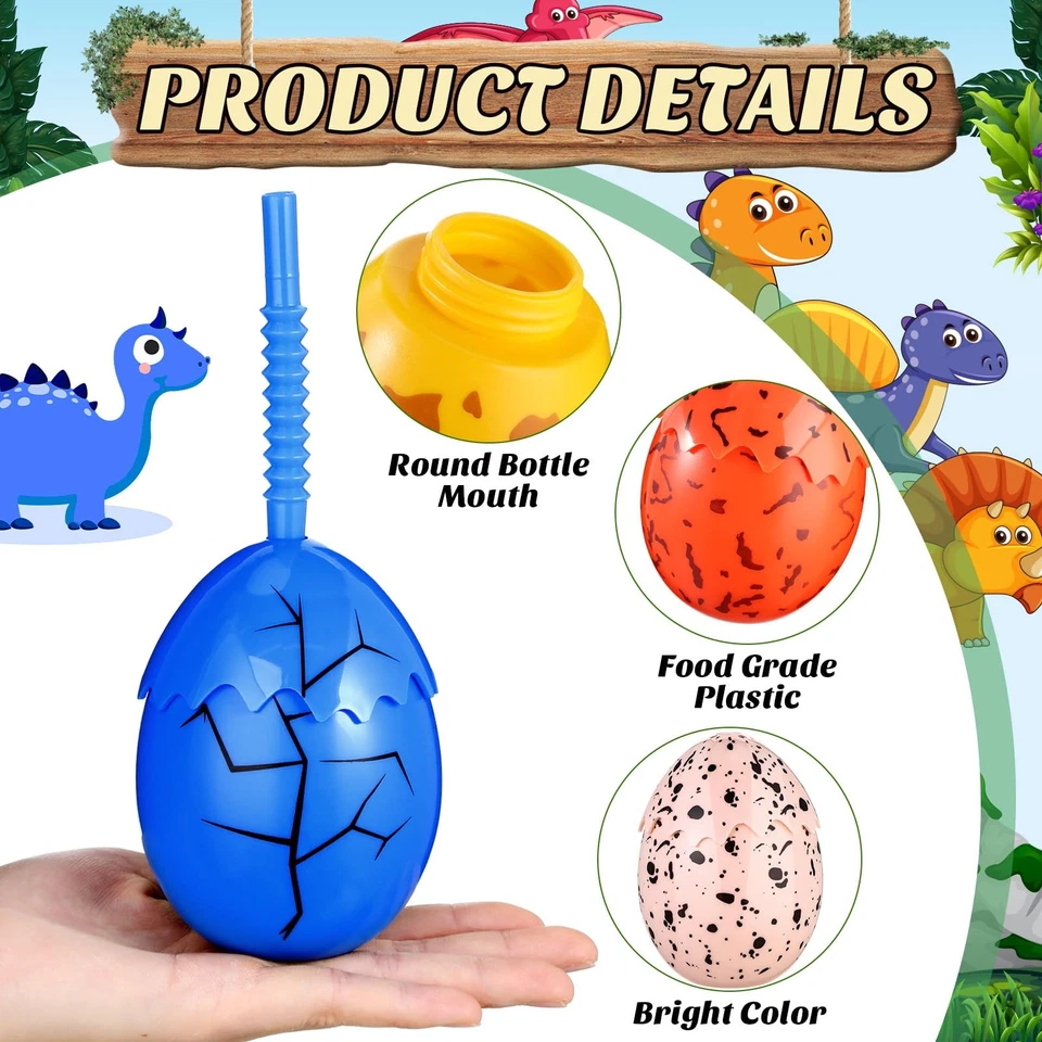 12 Piezas Niños Dinosaurio Fiesta Favor Tazas con Tapas y Pajitas, 10 OZ Huevo Dinosaurio... Foto 3 de 4