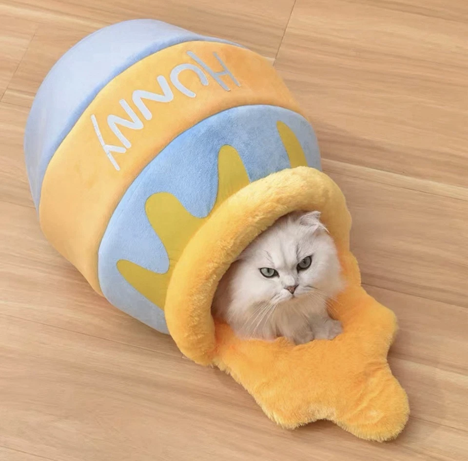 Cute Honey Pot Cat Bed Kennel | Soft Cushion Pet House Cave Puppy Kitten - Image 4 of 4
