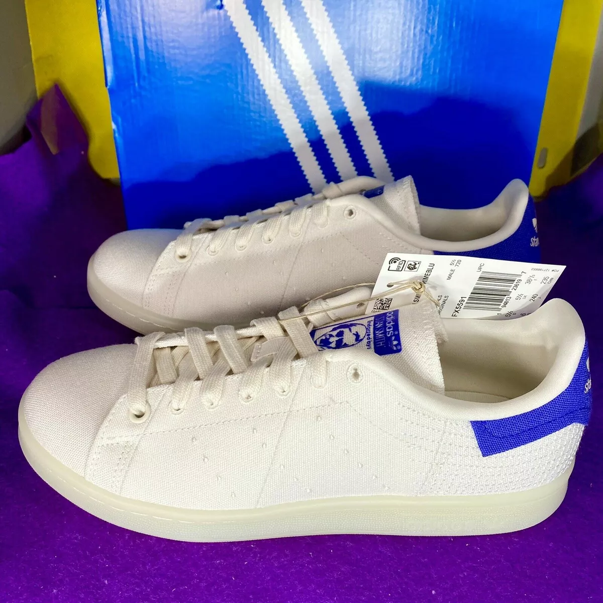 Downtown gezantschap Goedkeuring Mens Adidas Stan Smith PrimeBlue Canvas Shoes White Blue FX5591 NWB | eBay