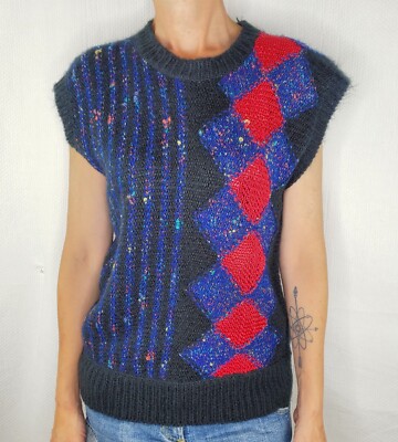 VTG 80s Expressly for Joyce Black Acrylic Knit Sleeveless Sweater Vest Medium