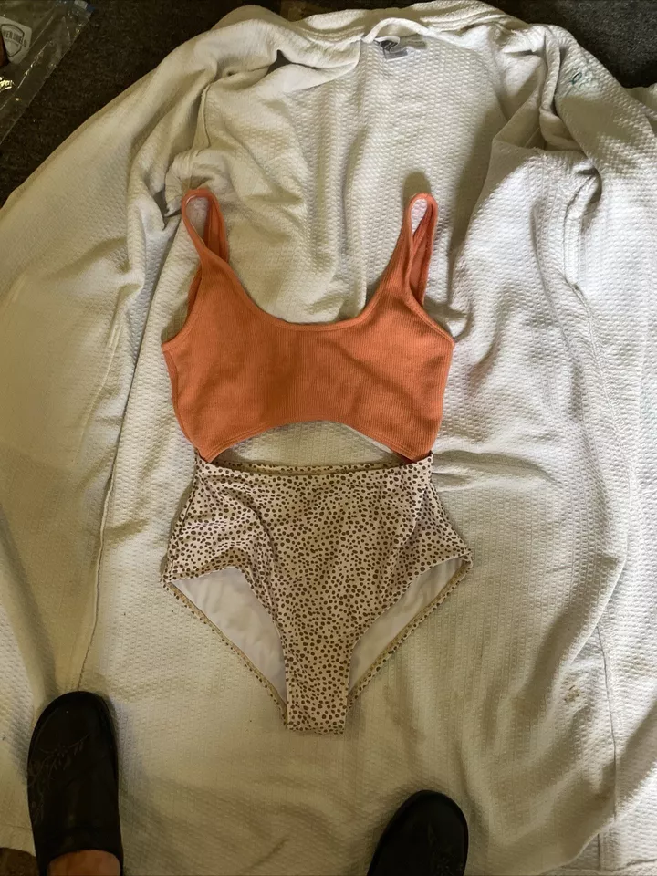 Unbranded Womens Tankini In A Size S Swimsuit In A Pastel Orange/dotted Brown - Image 2 of 4