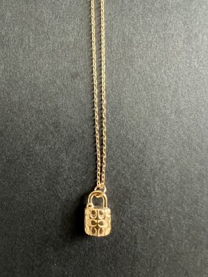 Coach Signature Vorhängeschloss Anhänger Halskette massiv 14K Gold feine Schmucksammlung