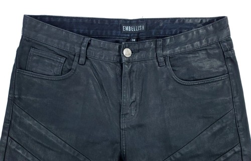 Pantalones de mezclilla ajustados de diseñador recubiertos de motociclista 34 x 34 embellecedores para hombre - Imagen 2 de 13