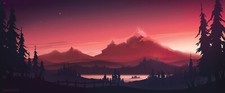 Landscape painting sunset lake mountains rmradev Custom Gaming Mat Desk