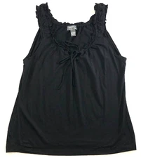 Motto Your Style Mantra Womens Sleeveless Top Sz L Black Strecth Tie-Front NWOT