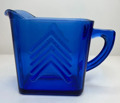Vintage  Hazel Atlas Cobalt Blue Depression Glass Chevron Pattern Creamer