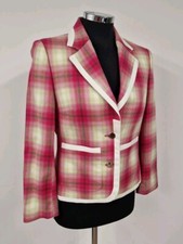 Magee Pink Checked Jacket Size 10 Pockets Lined Blazer Peak Tartan Pure Cotton