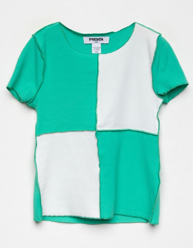 RSQ Girls Colorblock Tee Green & White Combo Knit Top Tillys Large Short sleeve