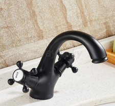 Oil Rubbed Bronze Finish Deck Mounted Bathroom Basin Sink Faucet Mixer Tap