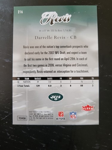 2007 Ultra #216 Darrelle Revis Rookie Card HOF "24" Team: New York Jets - Photo 3 sur 6