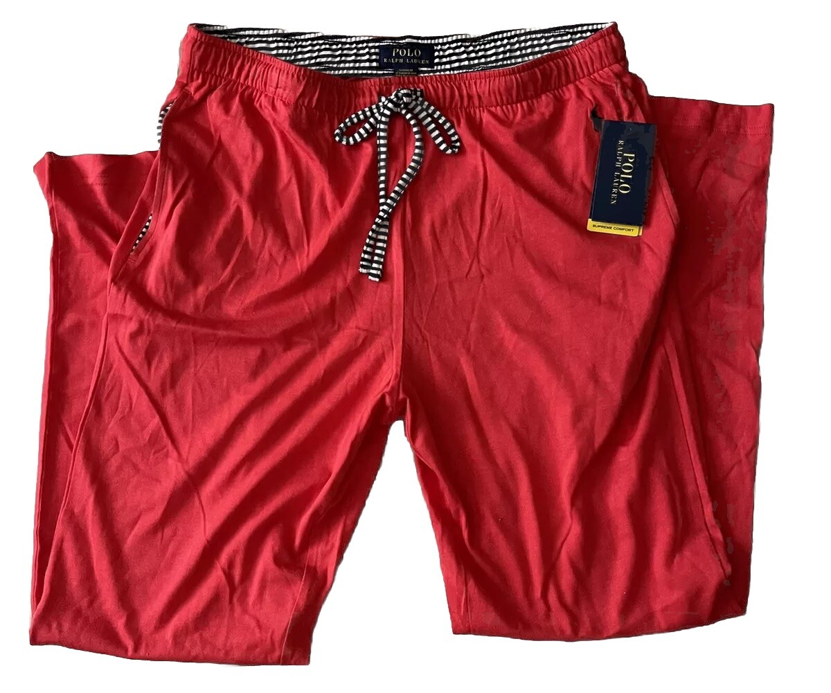 POLO Ralph Lauren Men's L Large Supreme Comfort Knit Pajama PJ Pants RED w/ NAVY