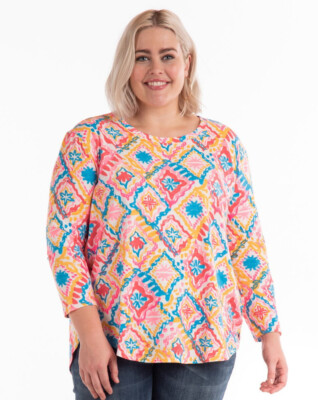 nwt FRESH PRODUCE 1X Marrakesh Catalina Top White 3/4 Sleeve Cotton Tunic $69.