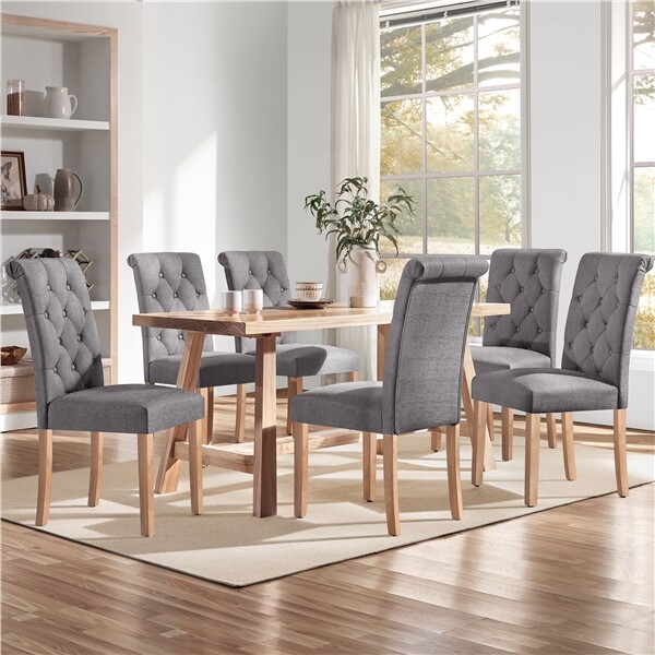 Dining Chair High Back Padded Cushion With Wood Legs For Home Restaurant  Hotel