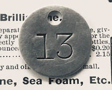 Number 13 Tag Aluminum Metal Numbered Keychain Stamped Token Fob Check