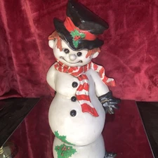 Vintage Signed Chalkware Ceramic Snowman Hand Painted 11” 1971 Byron Molds