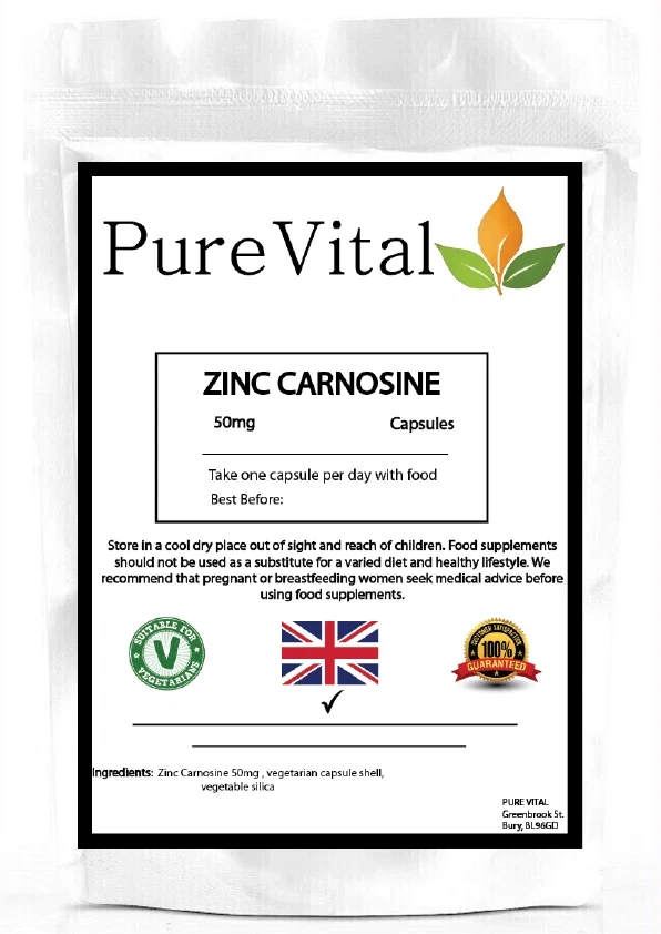 Zinc Carnosine 50mg Capsules – Stomach Lining & Gut Support by PureVital