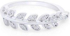 Leaf Engagement Ring Round Shape Cubic Zirconia in 925 Sterling Silver