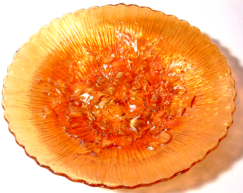 "POPPY SHOW" 9 1/2" PLATE FANTASTIC MARIGOLD CARNIVAL GLASS BY NORTHWOOD