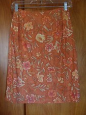 TALBOTS Straight Pencil Skirt w/ Back Zip Size 4 Orange Floral Linen