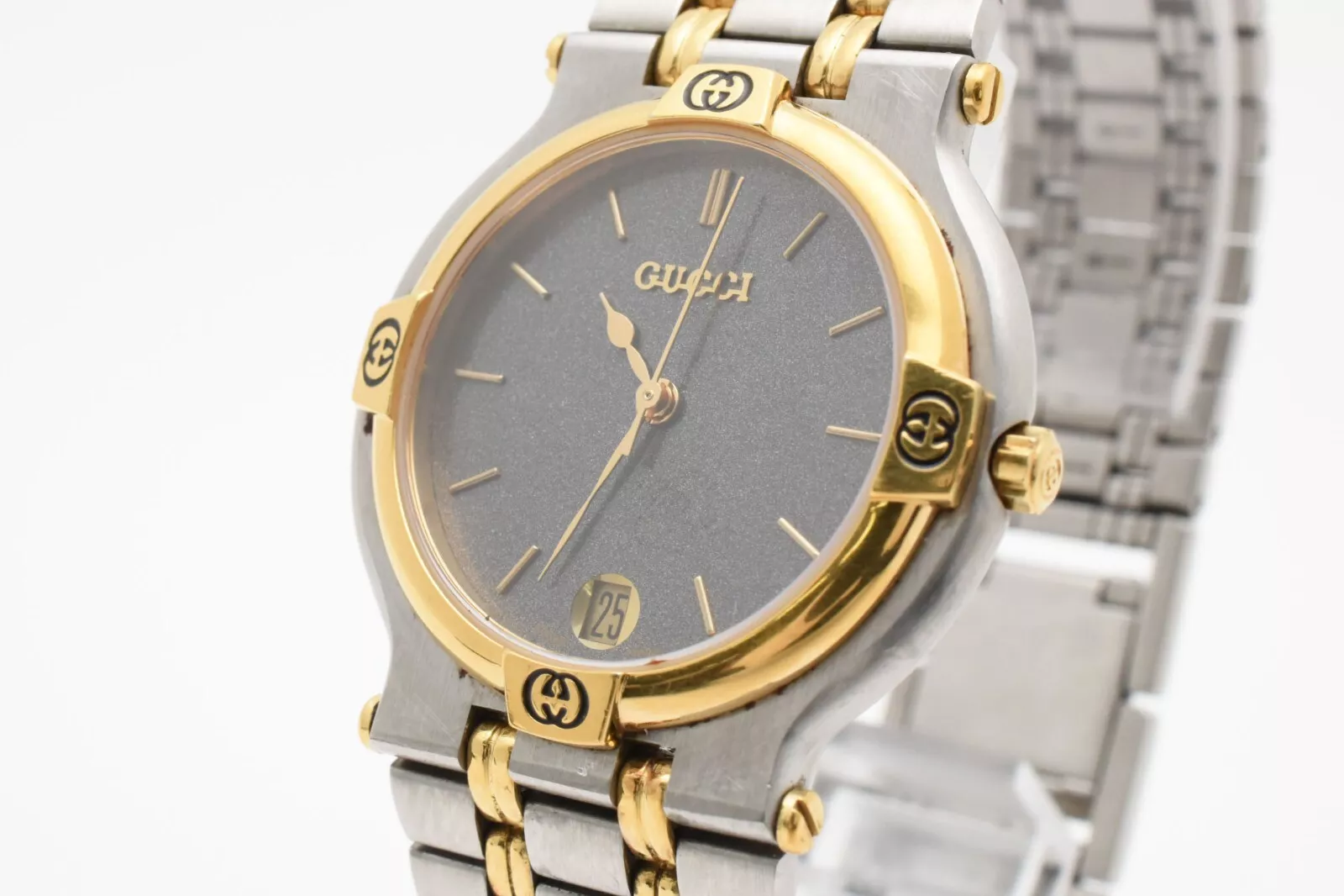 【EXC+5】Montre pour homme Gucci 9000M 30 mm cadran noir doré jour quartz du JAPON