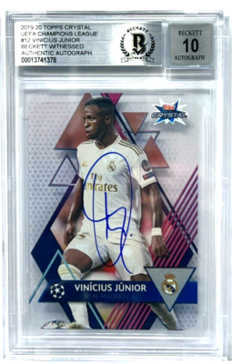 Vinicius Jr. Signed 2019-20 Topps Crystal UEFA CL #12 BAS Witness