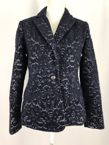Cabi Navy Jacquard Wool Blend Lined One Button Bla
