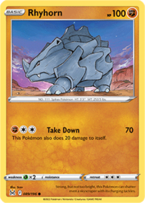 1x Rhyhorn 089/196 Lost Origin Pokemon TCG Card NM