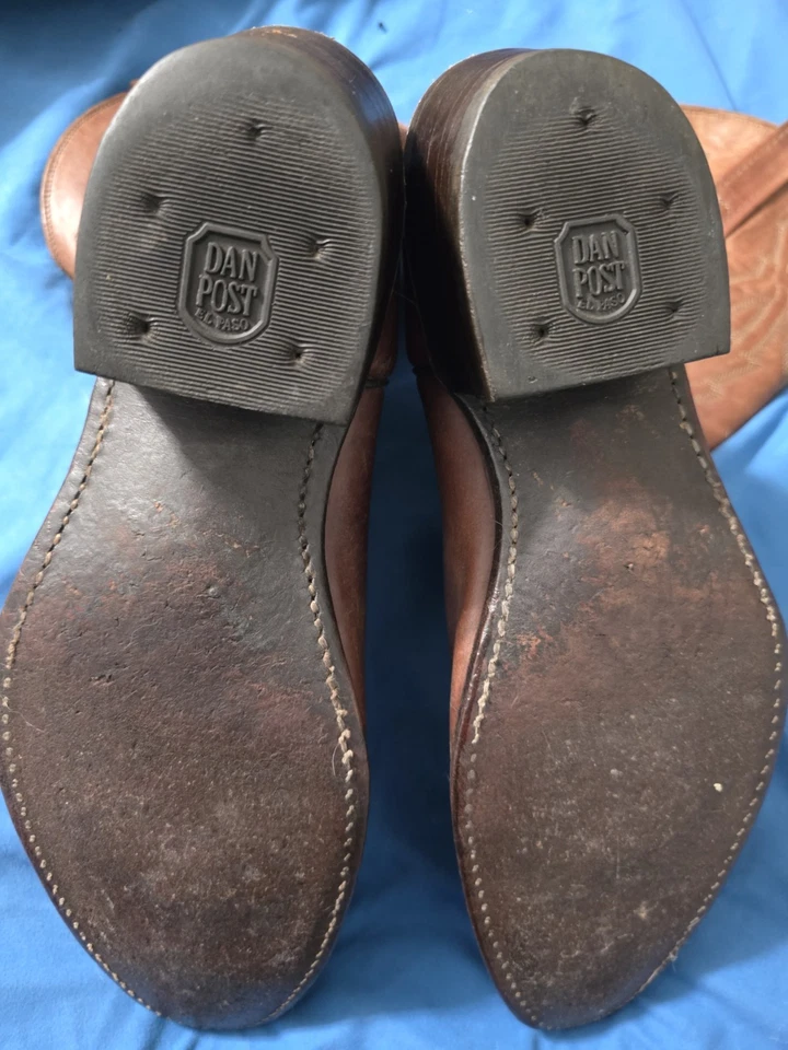 Bota de Vaquero Dan Post Marlboro Punta Almendra De Colección P2551 Hombres Talla 9.5D Cuero Marrón EE. UU. Foto 2 de 4
