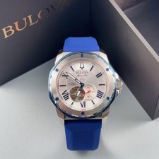 Bulova Marine Star A 98A225 Automatic Men's Watch White Dial Rubber Strap 45mm